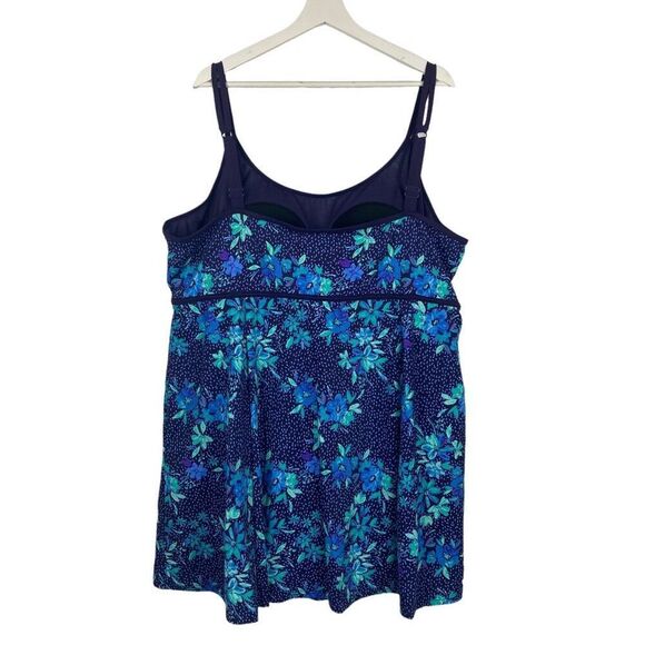 Swimsuits For All Woman's size 30 Blue Floral Print Swim Dress with built in One - Picture 2 of 10